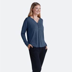 MODAL XS HEATHER NAVY HENLEY TOP